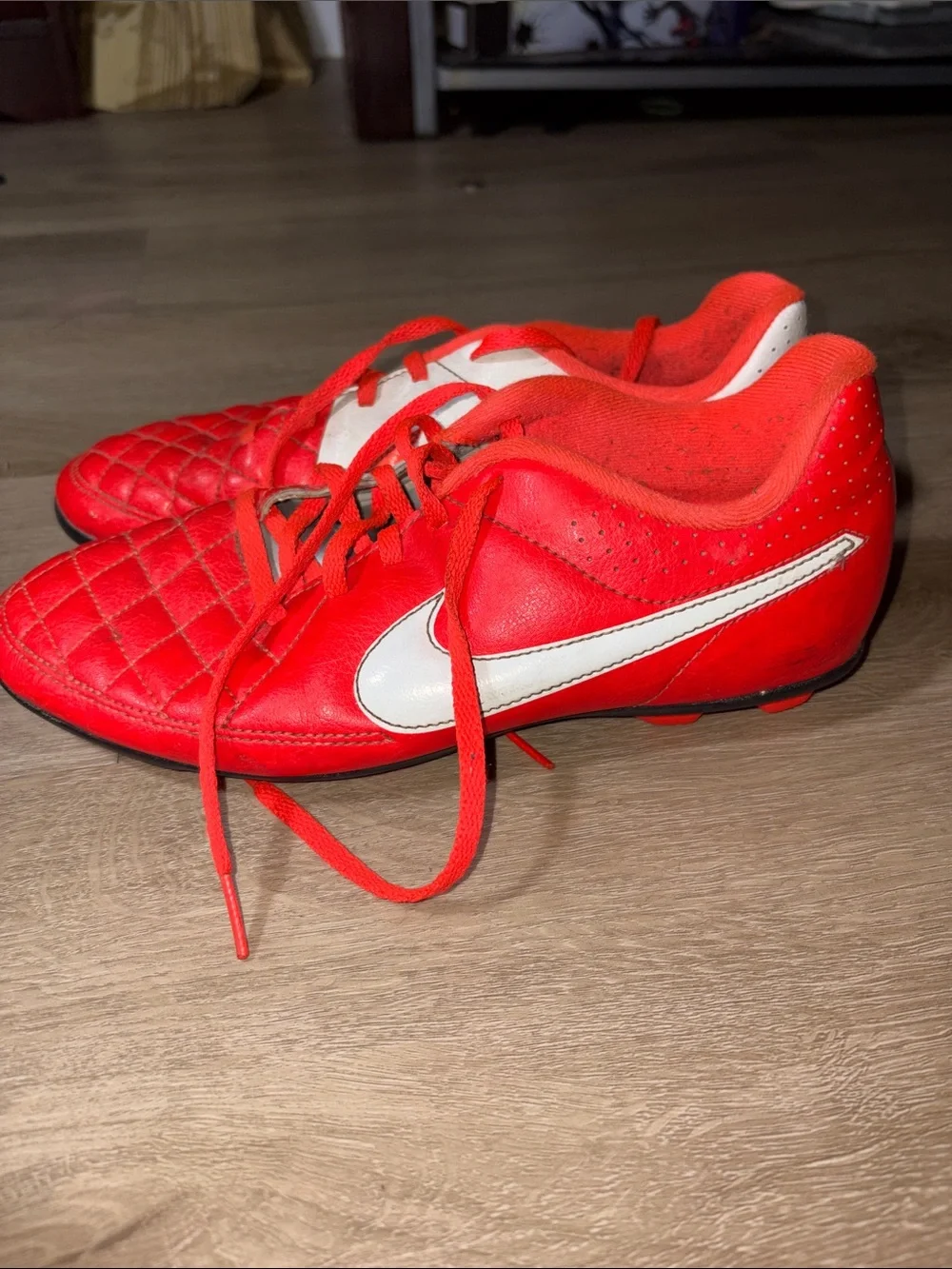 Nike Red and White Quilted-Pattern Sneakers